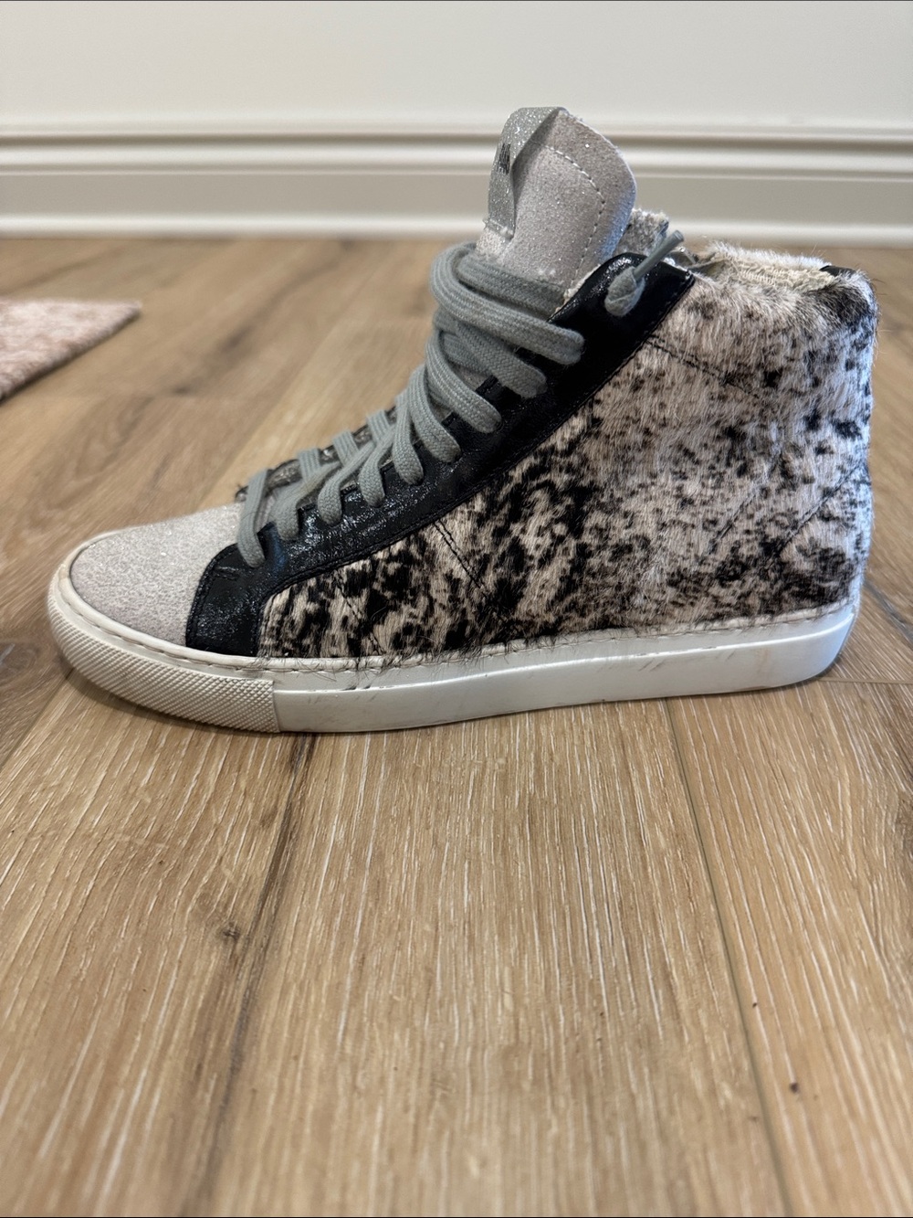 P448 High-Top Women's Sneaker in Gray and Black Faux Fur